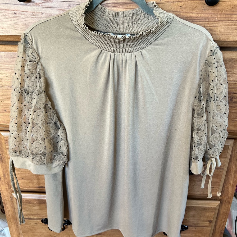 Cato Beige Blouse with Lace Sleeves